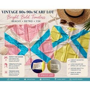VTG 80s Bright Geometric Scarf Lot Y2K Beach Headwrap Japan silky acetate Retro